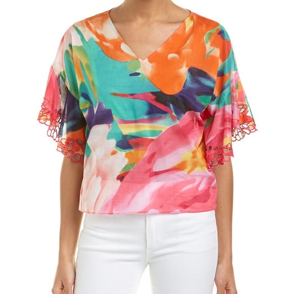 Exploded Floral Printed top w/ embroidered ruffle - Picture 1 of 2